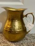 Retro Hammered Steel Water Pitcher Gold Tone 64 Oz. 2QT. 7.75" Tall Elegant. Fixed Price $20.00.
