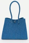 Blue Handwoven Tote Bag Recycled Plastic Eco-friendly Market Beach. Fixed Price $26.99.