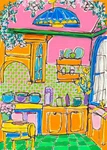 Aceo Orange Kitchen Art Print 2.5X3.5 Archival Mini Yary Corbin. Fixed Price $5.00.