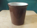 Vintage Brown Glazed Clay Pottery 5 1/2-INCH Beater Bowl With White Interior. Fixed Price $15.50.