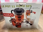 Vtg Bodum Tea Set. 4 Picard Cups, Le Pot, Stir Sticks. New, Box Damage.. Fixed Price $77.45.