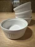 4 Threshold Ramekin Souffle Dish Porcelain White Glaze Vertical Stripe 8OZ. Fixed Price $12.00.