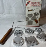 Norpro Rosette & Timbale 3286, Molds, Handle, Metal Wood, Silver Brown. Fixed Price $19.99.