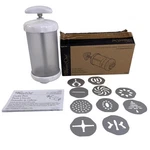 The Pampered Chef Cookie Press 1526 Aluminum Barrel 9 Discs And Ricer With Box. Fixed Price $15.00.