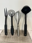 Pampered Chef Kitchen Utensil Set 4 Pc Black Nylon Stainless Steel Ladle Fork. Fixed Price $39.95.