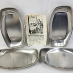 Vtg Chefs Stainless Steel Cheese Serving Trays Snack Plates Boat Shaped Set Of 4. Fixed Price $24.77.