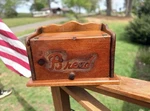 Vintage/retro Oak Wood Bread Bin Box, Hinged Lid W/ Handle, Brown, 1 Loaf. Fixed Price $150.00.