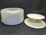 Used Tupperware Round Cake Taker Blue Clear Locking Lid With Deviled Egg Tray. Fixed Price $25.00.