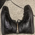 Louis Allover Spikes High Top Sneaker Black Full Set (box + Extras). Fixed Price $600.00.