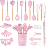 38 Pcs Silicone Kitchen Utensils Set With Wooden Handles Nonstick Cookware Pink. Fixed Price $41.99.