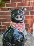 Cookie Jar Country Farm Rare Youngs Heartfelt Creations Black Pig With Scarf. Fixed Price $75.00.