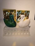 Vintage Avon Royal Swan Set Blue & Milk Glass Cologne Bottle, New Box Full!. Fixed Price $34.99.
