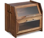 Bread Box, Oak Wood, Double Layer And Large Capacity Clear Acrylic Door. Fixed Price $53.99.