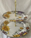 Gracie China 2 Tier Cake STAND,10.5IN Round 11IN Tall, Floral Pattern, Porcelain. Fixed Price $35.00.