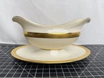 Lenox Lowell Gravy Boat With Attached Underplate Gold Stamped. Fixed Price $100.00.