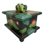 Pier 1 Trinket Box Wood Frog Lily Pad Hand Painted Vintage Folk Art Footed 6.5X7. Fixed Price $14.24.