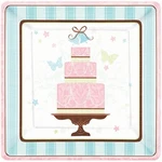Blushing Bride Modern Wedding Cake Bridal Shower Party 7" Square Dessert Plates. Fixed Price $12.99.