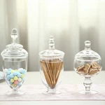 3 Pcs 9" 10" 11" Tall Clear Glass Apothecary Jars Lids Wedding Supplies. Fixed Price $35.42.