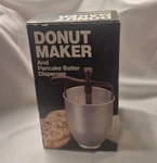 Vtg Aluminum Donut Maker Pancake Batter Dispenser Slightly Used Box. Fixed Price $16.00.