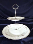 Noritake Fairmont 6102 Tier Hostess Tidbit Party Tray Green Dots Pink Roses. Fixed Price $24.00.