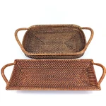 Two Pampered Chef Woven Selections Wicker Rattan Serving Tray Basket Handles. Fixed Price $51.96.