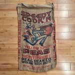 Vtg Speedy Cook'n Green Split Peas Advertising Burlap Sack 100LB Bag Spokane Wa. Fixed Price $49.00.