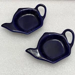 Tea Bag Caddy Holder Blue Pot Shaped Ceramic Coaster Spoon Rest Gha. Fixed Price $15.79.