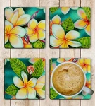 Frangipani Drink Coasters Set Of Four Neoprene. Fixed Price $7.95.