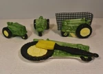 Green Kitchen Collectible Tractor Set - Salt & Pepper, Napkin Holder, Spoon Rest. Fixed Price $12.77.