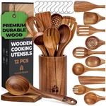 Classic Teak Wood Cooking Utensils - 12 Pcs Kitchen Set. Fixed Price $90.74.
