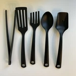 Ikea 5PC Nylon Kitchen Utensil Set Black Spoon Slotted Spatula Scoop Fork Tongs. Fixed Price $25.00.