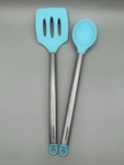Teal Silicone Cooking Spoon & Spatula/turner Farberware Stainless Steel Handle. Fixed Price $12.99.