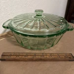 Vintage Green Mse Martha Stewart Everyday Lidded 2QT Glass Casserole Dish Ribbed. Fixed Price $30.00.