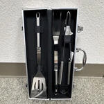 Stainless Steel Three-piece Bbq Tool Set Spatula, Fork, Tongs. Fixed Price $14.99.