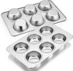 Stainless Steel Muffin Pan Set Of 2, 6-CUP, Oven & Dishwasher Safe. Fixed Price $29.99.