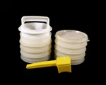 Tupperware Hamburger Press With 8 Keepers And Butter-up Salt Shaker. Fixed Price $32.72.