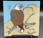 Vintage Cleo Teissedre Hand Painted Ceramic Tile Bald Eagle Trivet Coaster 6". Fixed Price $20.00.