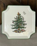 Retired Spode Christmas Tree 10" Footed Square Cake Stand Canap Party New!. Fixed Price $45.00.