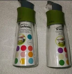 Oil & Vinegar Dispenser Glass Bottles. Press Measure. Trudeau 1889. Lot Of 2. Fixed Price $19.75.