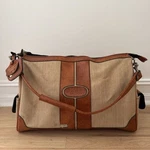 Rare Vtg Masterpack Canvas Faux Leather Large Duffle Bag Beige Brown Weekender. Fixed Price $139.00.