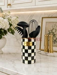 Mackenzie-childs Enamel Courtly Check Set 6 Utensils & Holder 8.5" New No Box. Fixed Price $325.00.