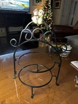 Vintage 2 Tiered Wrought Iron Cake Stand Pie Dessert Plate Rack Santa Claus. Fixed Price $29.00.