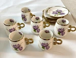 Porcelain Demitasse Purple Floral Cups Set. Fixed Price $21.00.