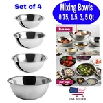 Stainless Steel Mixing Bowls Set Of 4 0.75, 1.5, 3, Qt Cooking Prepping. Fixed Price $20.85.