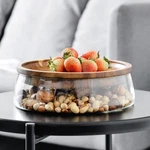 Glass Fruit/snack Bowl Nordic Style With Acacia Wood Lid/serving Tray. Fixed Price $59.00.