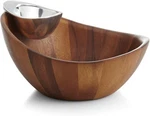 Nambe Harmony Chip And Dip Serving Bowl, Acacia Wood & Alloy Metal, 12". Fixed Price $75.00.