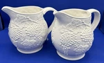 Set Of 2 Boston Warehouse White Italy Water Pitcher Jug Embossed Grapes Leaves. Fixed Price $39.95.