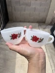 Set Of Federal Glass Dura White Milk Cup 2.25" 3.25 With Roses. Fixed Price $11.00.
