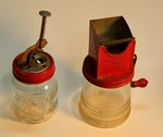 Pair Antique Modified Canning Jars: Atlas Cherry Pitter, Metro Food Grater. Fixed Price $23.00.