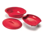 Norpro Microwave Oven Safe Silicone Steamer W/ Insert 32OZ Capacity Red. Fixed Price $14.98.